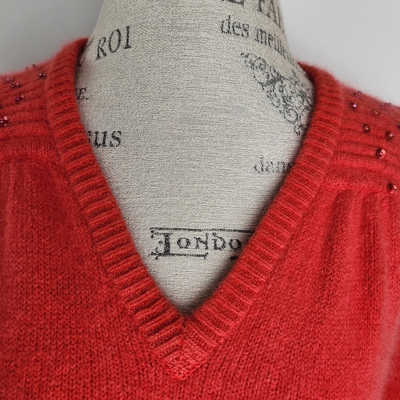 80s Silk Beaded Puff Sleeve Sweater - Picture 5 of 9